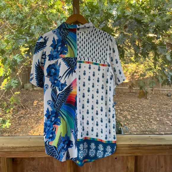 Farm Rio For Anthropologie Women's Colorful Tropical Print Top Size M - Picture 2 of 10